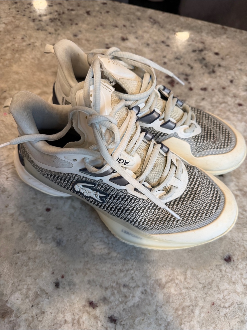 Lacoste Knit Athletic Sneakers in White and Gray - Picture 2 of 6